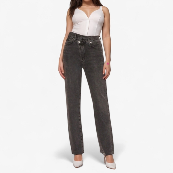 Agolde Denim - AGOLDE Criss Cross Relaxed Straight Jeans:  Button Fly | Raw Hem | Size 26